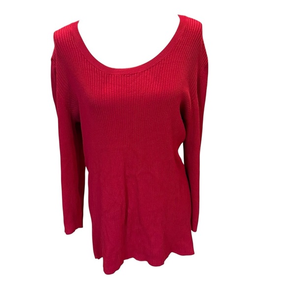 Lane Bryant Womens Size 18 Red Ribbed 3/4 Button Sleeve Pullover Sweater Work - Picture 2 of 11